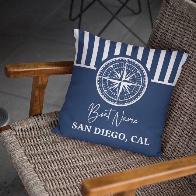 Name of your boat Nautical Compass Throw Pillow (Creator Uploaded)