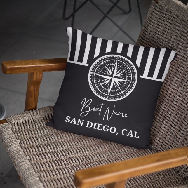 Name of your boat Nautical Compass Throw Pillow (Creator Uploaded)