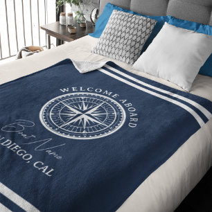 Name of your Boat Nautical Navy blue Fleece Blanket