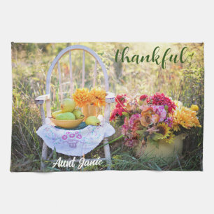 Name on Beautiful Colourful, Autumn thankful 16x24 Kitchen Towel