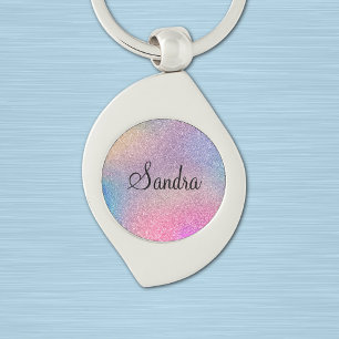 Name on Colorful Rainbow Glitter Print Swirl Keychain