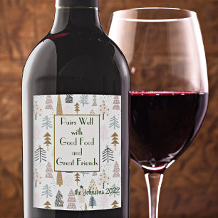 Name on Country Christmas Trees Set of (6) Wine Label