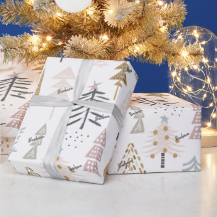 Name on  Country Winter Trees 30-in by 6ft Holiday Wrapping Paper