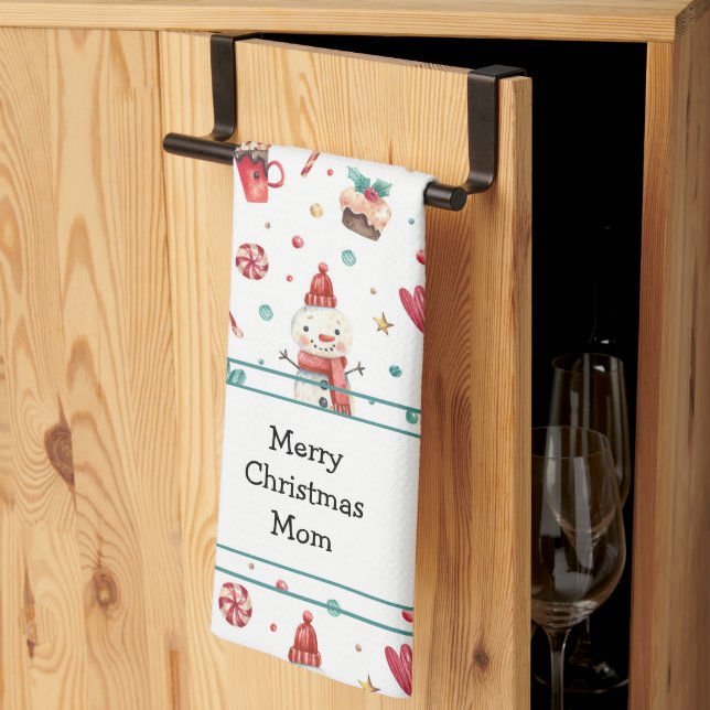 Name on Cute Snowman Sweets Kitchen Towel (Thirds Fold)
