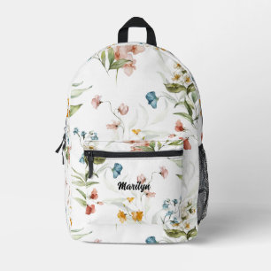 Name on Dutch Art Watercolor Floral Pattern Printed Backpack