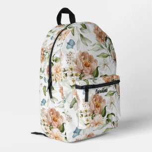 Name on Dutch Art Watercolor Floral Pattern Printed Backpack