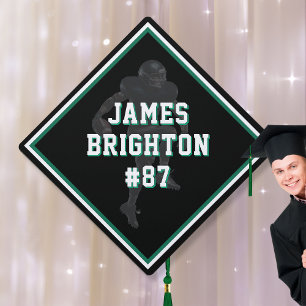 Name on Football Themed Graduation Cap Topper