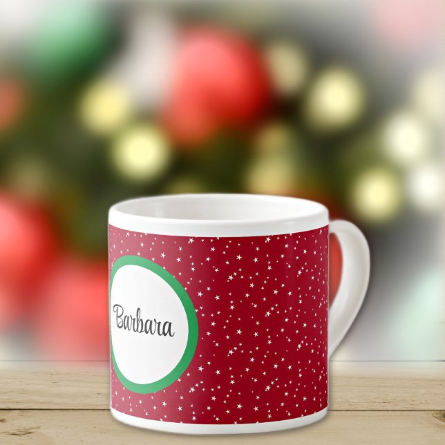 Name on Red & White Stars 6oz Espresso Cup (Creator Uploaded)