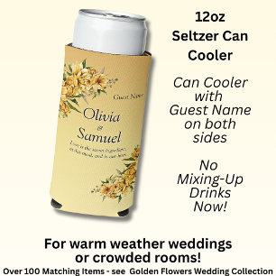 Name on Slim Seltzer Can Cooler  Golden Flowers  