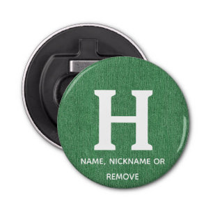 Name on Spring Green Denim Print 2.25" Magnet Bottle Opener