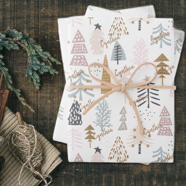Name on Top Sheet, 3 Wrapping Papers Modern Trees Wrapping Paper Sheet (Creator Uploaded)