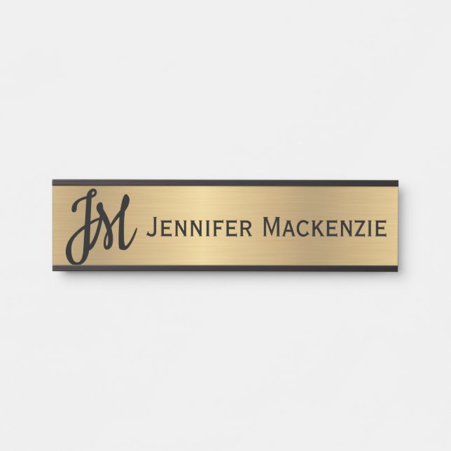 Name Only Monogram Faux Gold Office Door Sign (Front)