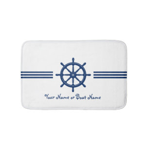 Name or Boat Nautical Ships Wheel Helm Navy Bath Mat