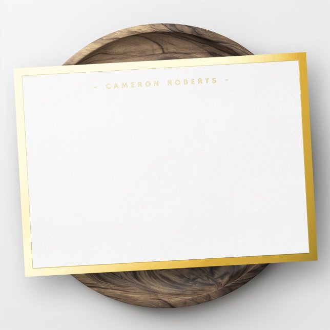 Name or monogram silver gold foil border note card (Name or monogram silver gold foil border note card)