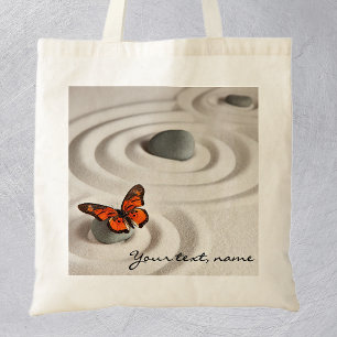 Name or Text, Zen Garden Monarch Butterfly Tote Bag
