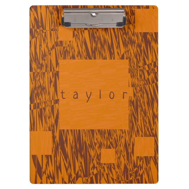 Name Orange Brown Squares Mesh Pattern Blocks Art  Clipboard (Front)