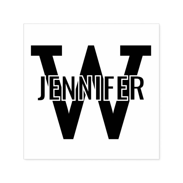 Name Over Simple Bold Single Initial Monogram #1 Self-inking Stamp (Design)