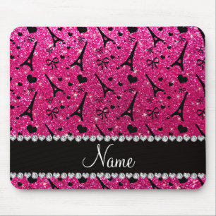 name paris eiffel tower neon hot pink glitter mouse pad