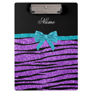 Name pastel purple glitter zebra turquoise bow clipboard