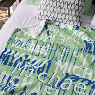 Name Pattern Sage Typography Stamped Allover Fleece Blanket
