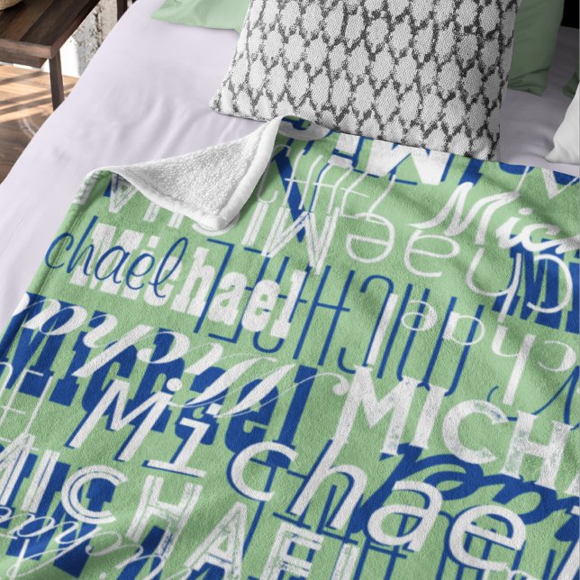 Name Pattern Sage Typography Stamped Allover  Fleece Blanket (Creator Uploaded)