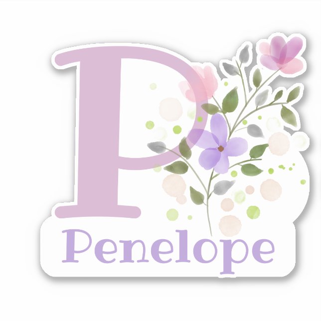 Name Penelope plus Initial with Floral Design (Front)