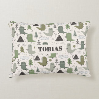 Name Personalized Dinosaur Green Kaki Accent Pillow