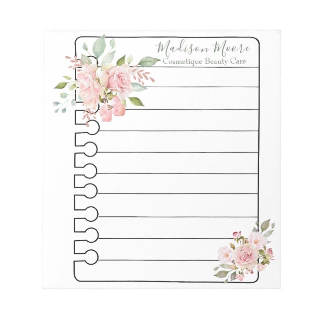 Name Personalized Floral Roses Botanical Notepad (Front)