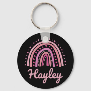 Name Personalized Funny Women Pink Rainbow Hayley  Keychain