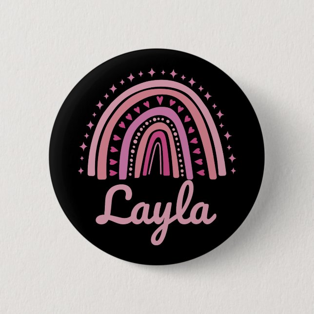 Name Personalized Funny Women Pink Rainbow Layla  2 Inch Round Button (Front)