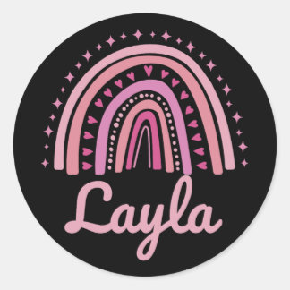 Name Personalized Funny Women Pink Rainbow Layla  Classic Round Sticker