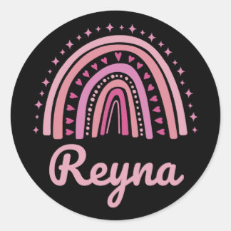 Name Personalized Funny Women Pink Rainbow Reyna  Classic Round Sticker