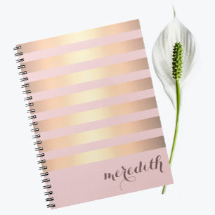 Name Personalized Pink/Gold Metallic Striped Notebook