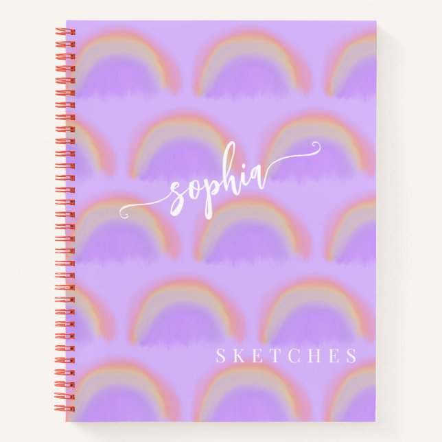 Name personalized rainbow pattern sketchbook notebook (Front)