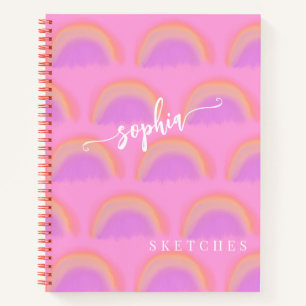 Name personalized rainbow pattern sketchbook notebook