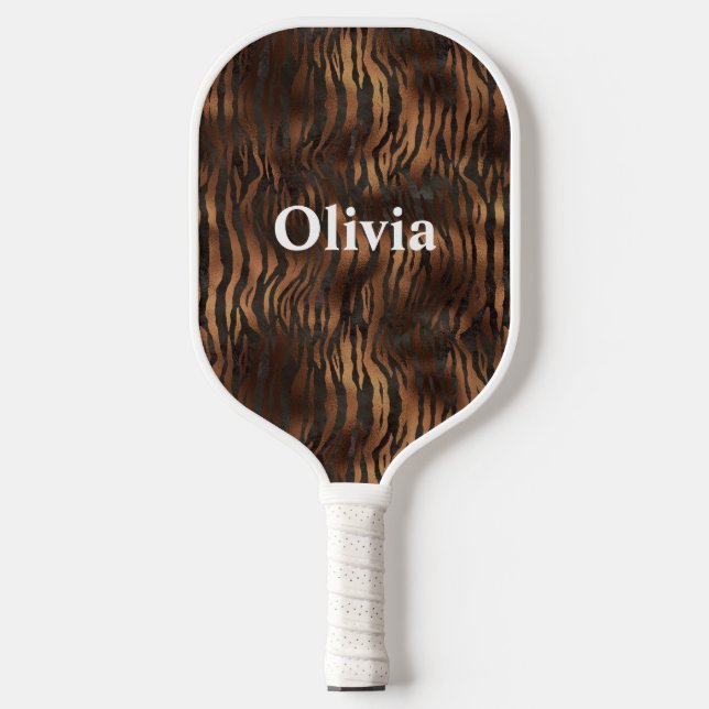 Name Personalized Tiger Print White Pickleball Paddle (Front)
