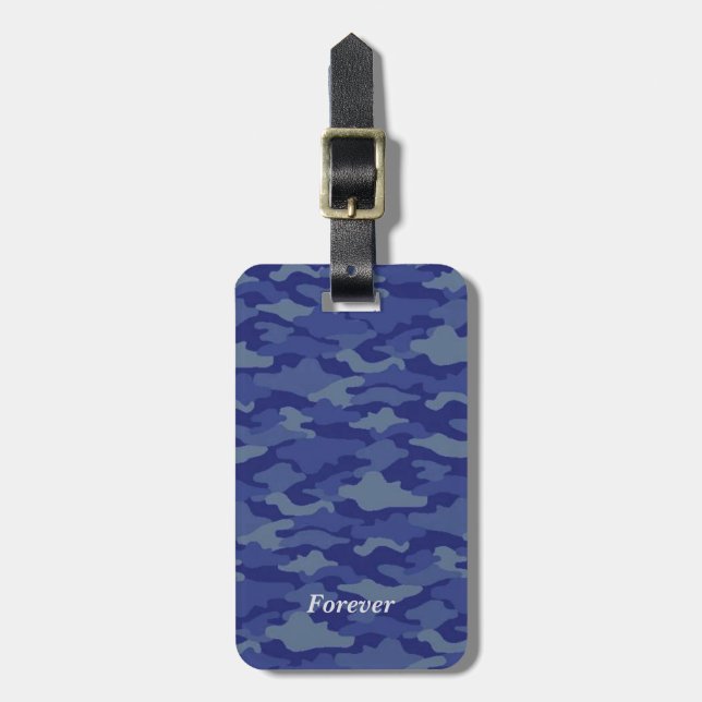 Name Phone Number Custom Camouflage Blue   Luggage Tag (Front Vertical)