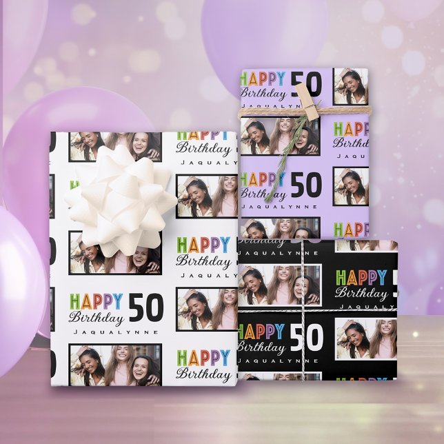 Name Photo 50th Birthday Wrapping Paper (Creator Uploaded)