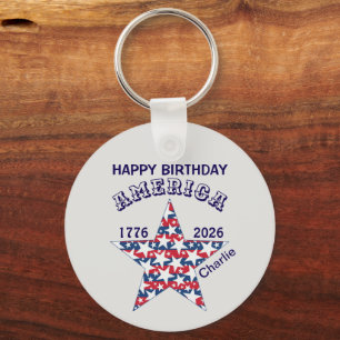 Name, Photo or Logo, Happy Birthday America Round Keychain