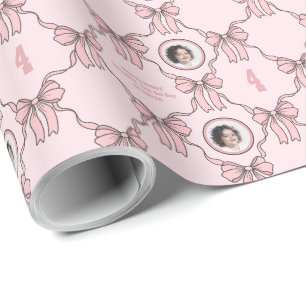 Name Photo Text Sentiment Pink Coquette Bow Wrapping Paper