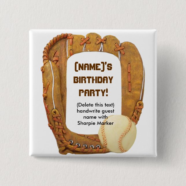 Name Pin Favours for Baseball Party Birthday (Front)