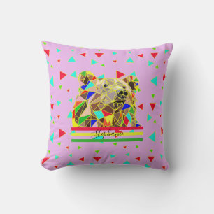 Name Pink Bear Modern abstract Colourful Grizzly  Throw Pillow