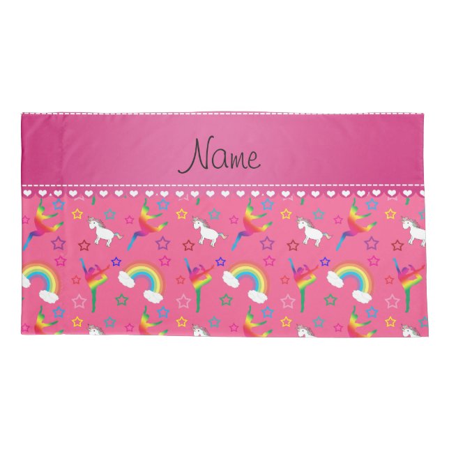 Name pink gymnastics rainbows unicorns pillowcase (Back)