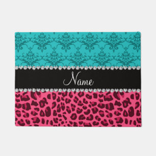 Name pink leopard turquoise damask doormat