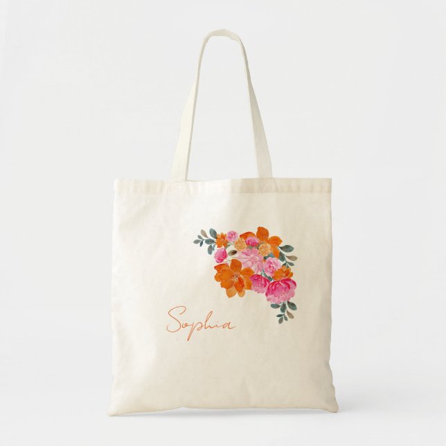Name Pink Orange Bridal Shower Bachelorette Favour Tote Bag (Front)
