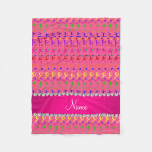 Name pink rainbow gymnastics hearts stars fleece blanket