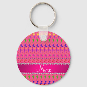 Name pink rainbow gymnastics hearts stars keychain