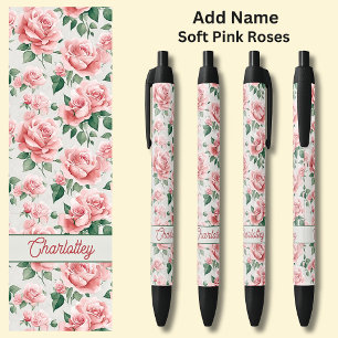 Name Pink Roses Flowers Floral Black Ink Pen