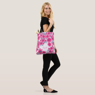 Name pink & white poppies floral flowers tote bag