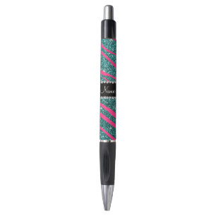 Name pink zebra stripes turquoise glitter pen